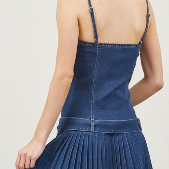 Denim Zip-Up Dress with Pleated Skirt - Picture 8 of 9